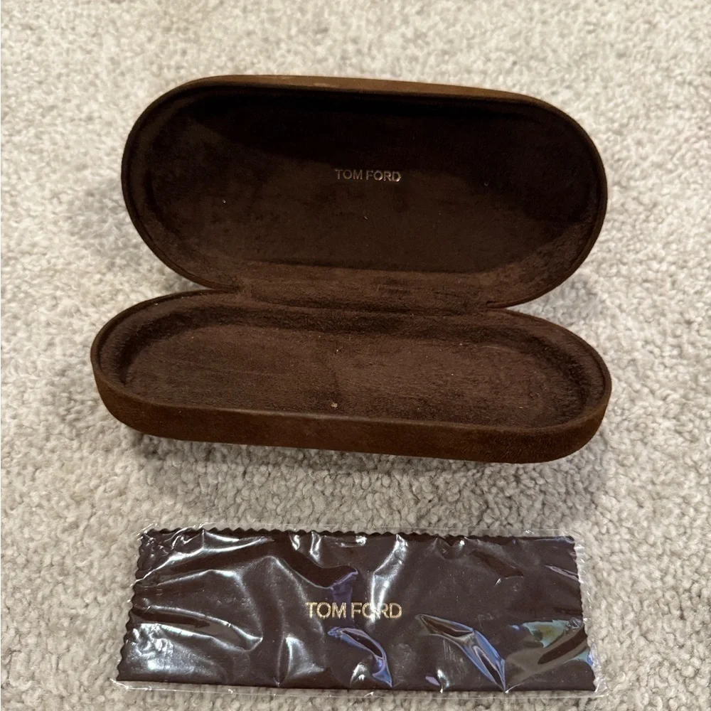Tom Ford Hard Clamshell Velvet Eye Glasses Case in Brown with Cleaning Cloth‎